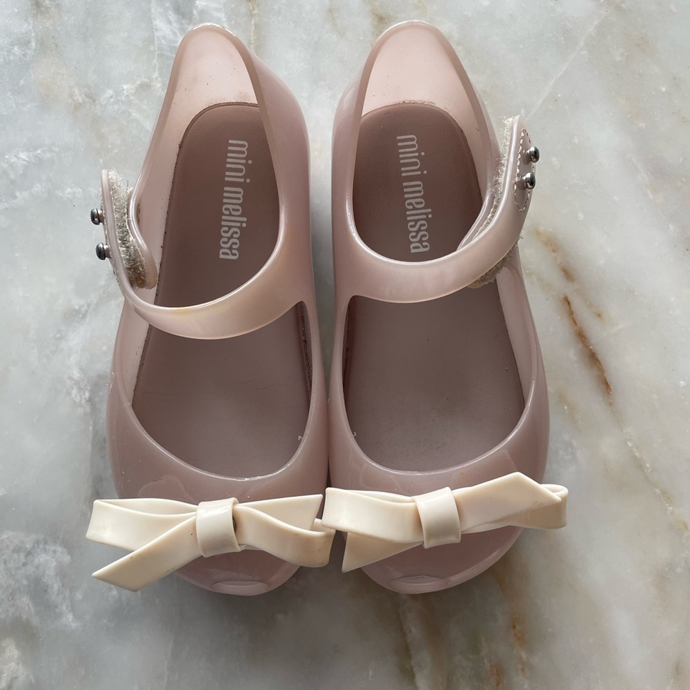 Mini Melissa Blush Pink Dress Shoes with Cream Bow